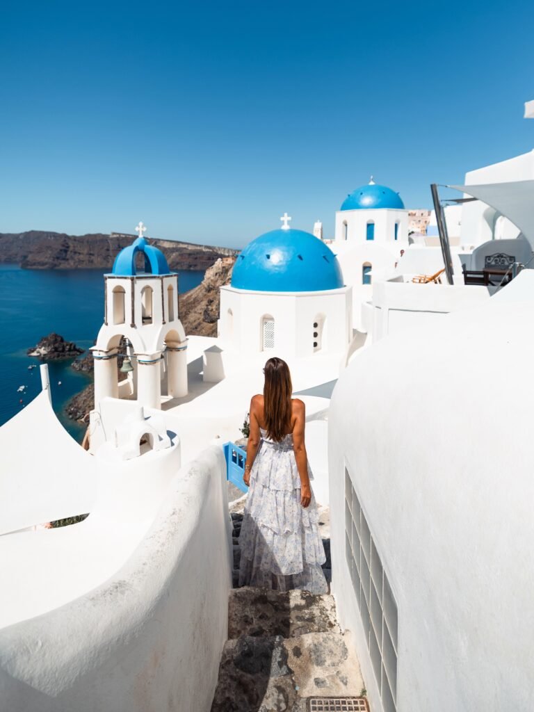 lue Floral Tiered Maxi Dress for Santorini Steps