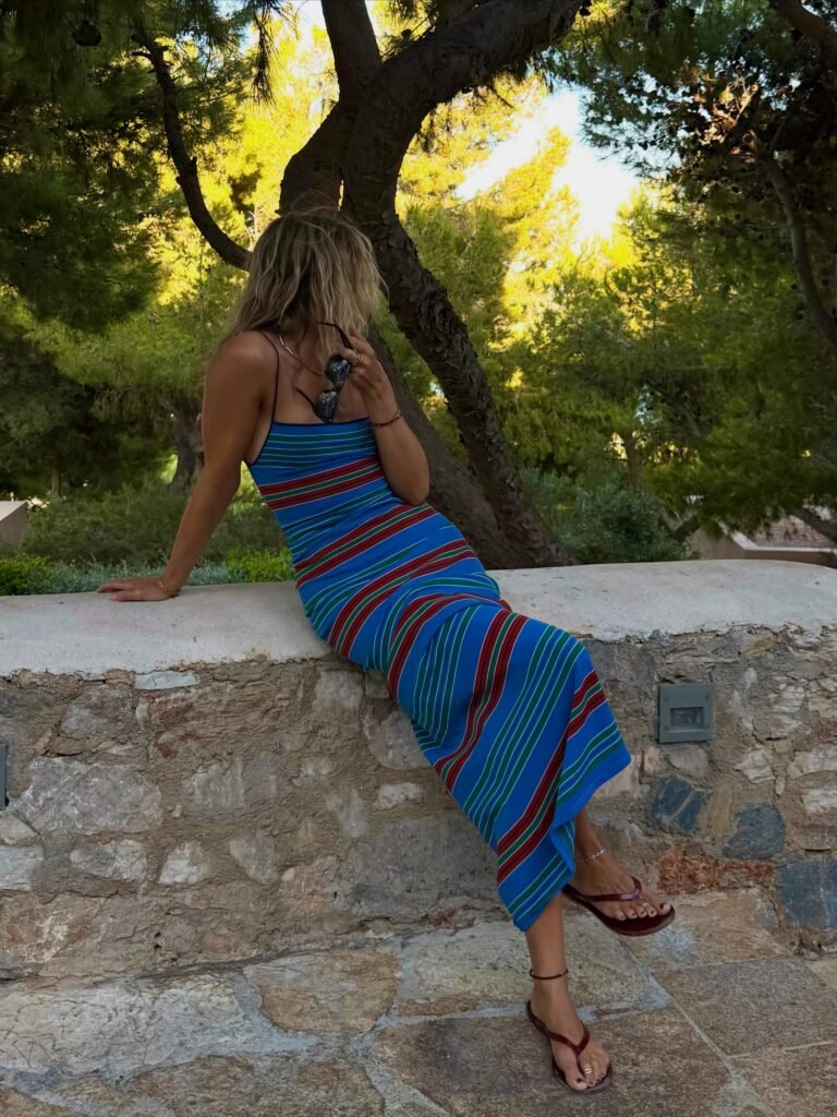 Blue Stripe Maxi Dress for a Late Afternoon by the Coast