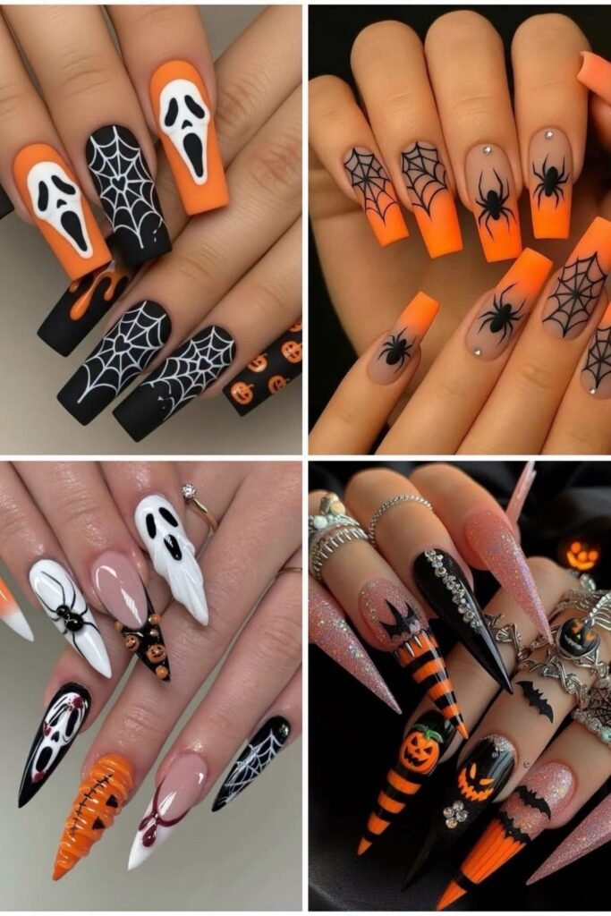 Bold Orange and Black Halloween Cute Nails
