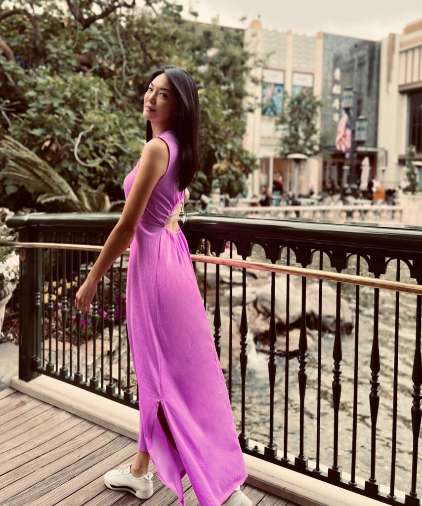 Bright Pink Maxi Dress With White Sneakers