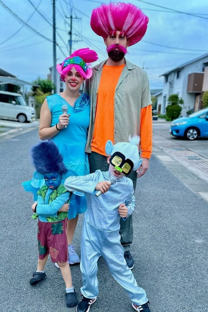 Bright Troll-Inspired Family With Oversized Hair