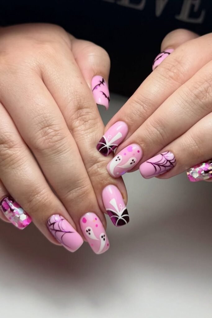 Bubblegum Pink Ghosts With Spiderweb Tips