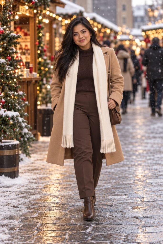 Camel Coat Over Head to Toe Chocolate Brown