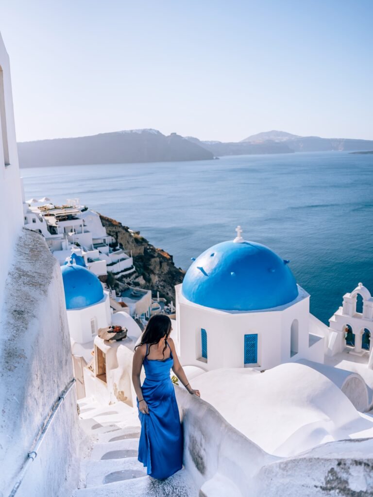 Cobalt Blue Slip Dress for a Santorini Sunset