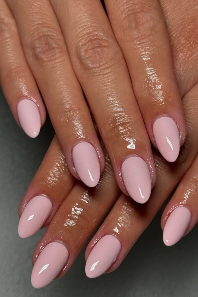 Cool Toned Pale Pink Almonds With Bare Cuticles