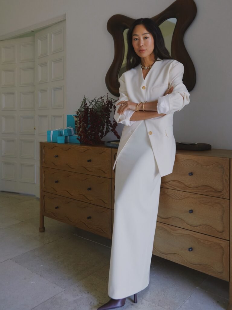 Cream Blazer and Column Skirt for an Elegant Date Night