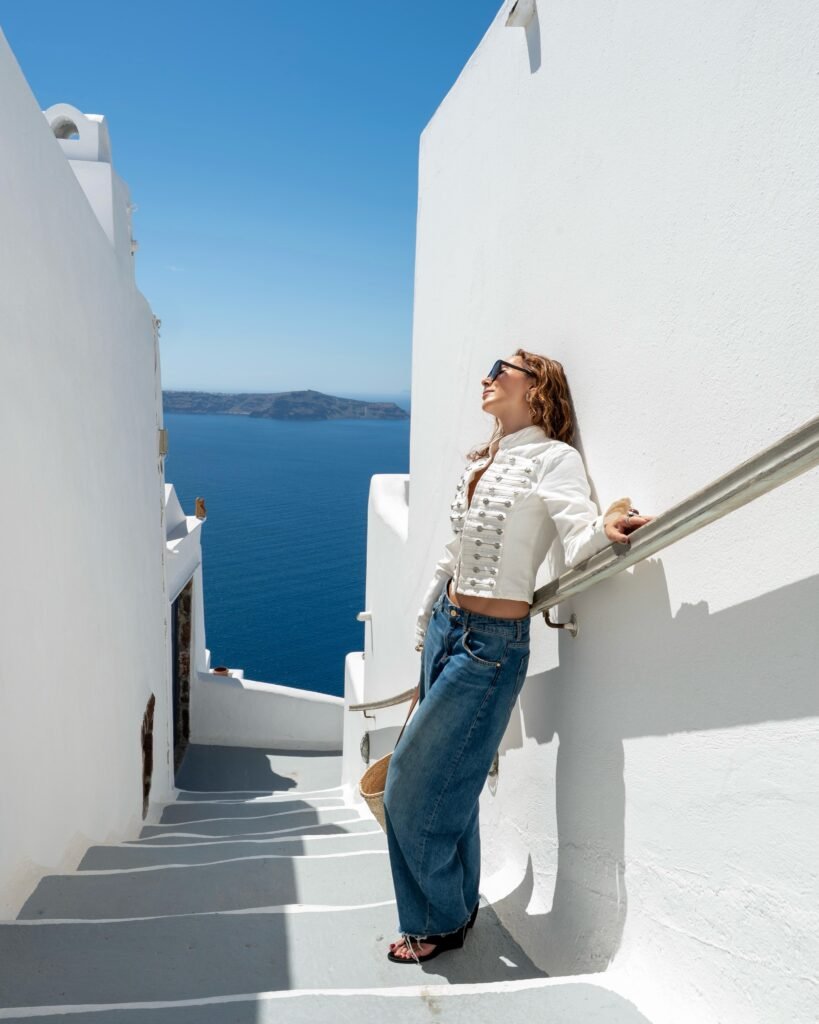 Cropped White Jacket With Relaxed Blue Jeans
