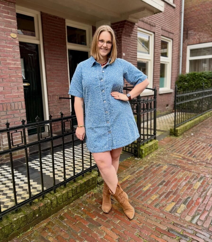 Denim Shirt Dress With Western Boots