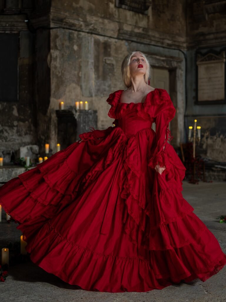 Dramatic Scarlet Ruffle Gown