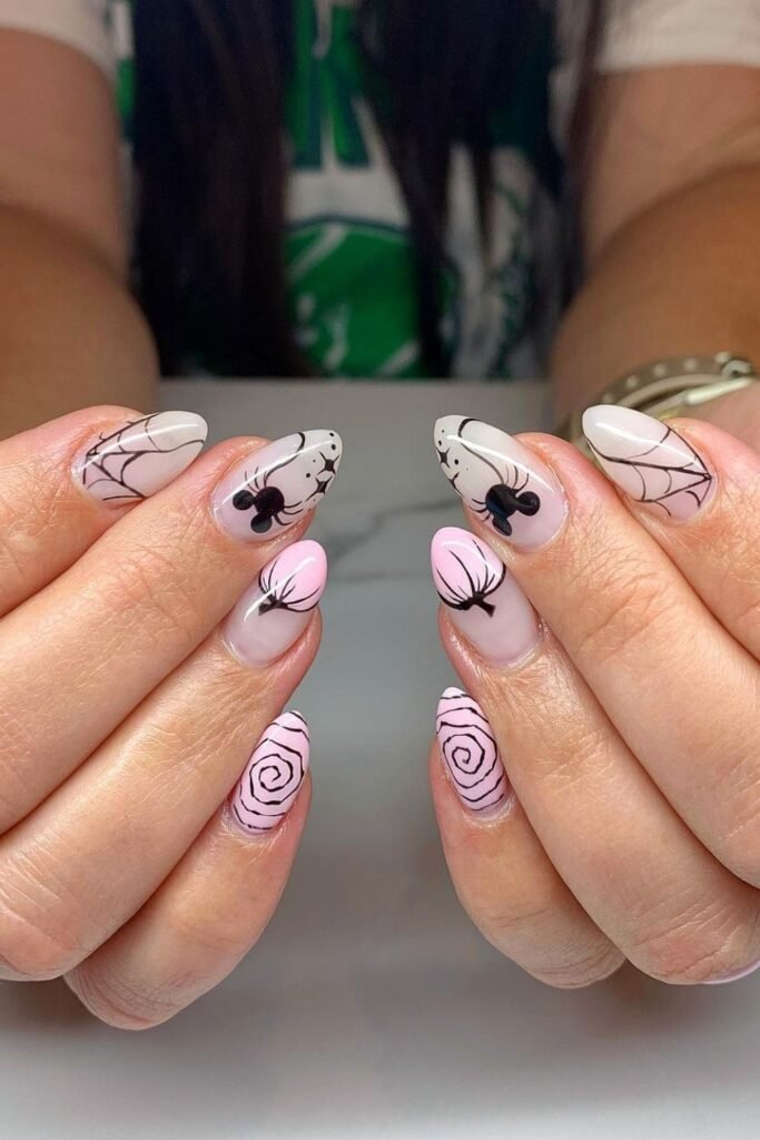 Elegant Disney Pumpkin Nails With Autumn Leaves