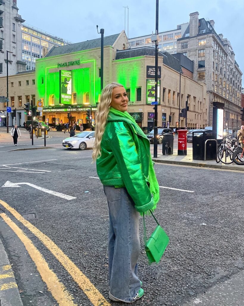 Emerald Jacket, Soft Scarf, and Wide-Leg Denim