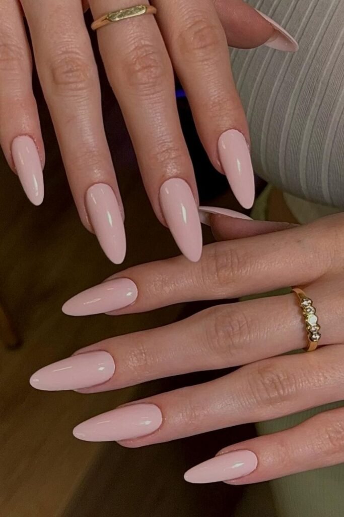 Extra Long Almond Nails in Pale Creamy Pink