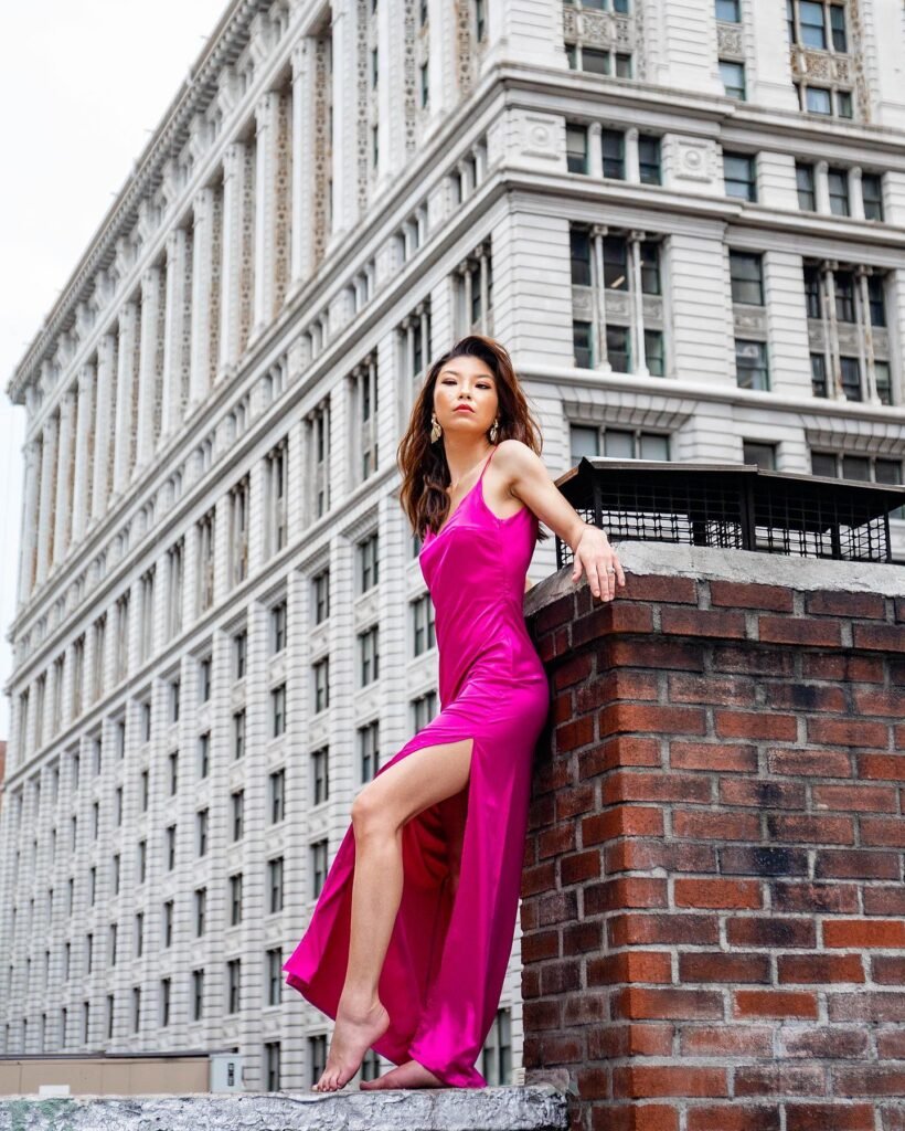 Fuchsia Satin Slip Dress With a High Side Slit
