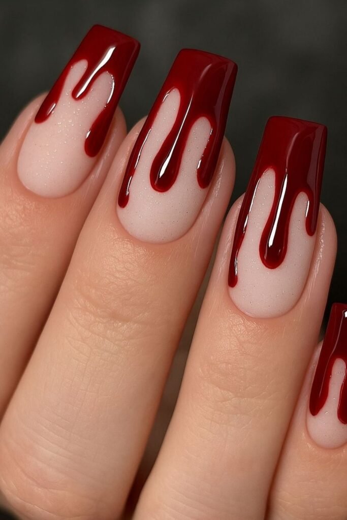 Glossy Blood Drip Square Nails