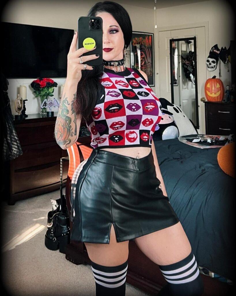 Graphic Knit Top With a Leather Mini