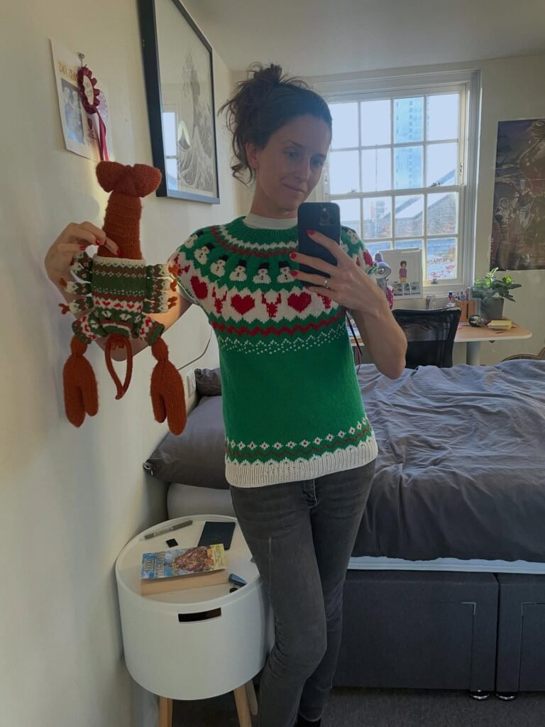 Green Festive Knit With Grey Jeans