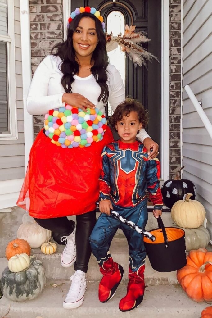 Gumball Machine Costume With a Pom-Pom Bump