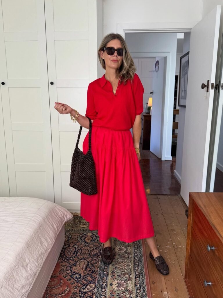 Head-to-Toe Red With Loafers