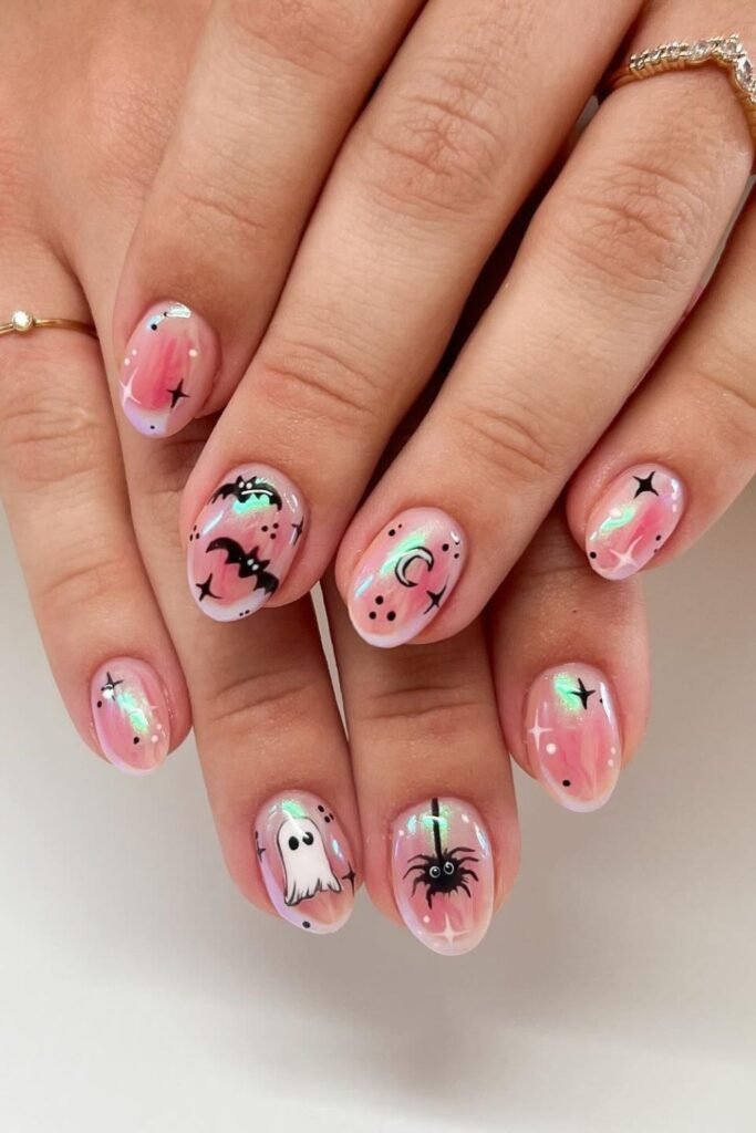 Iridescent Pink Ghosts, Bats, and Spiders