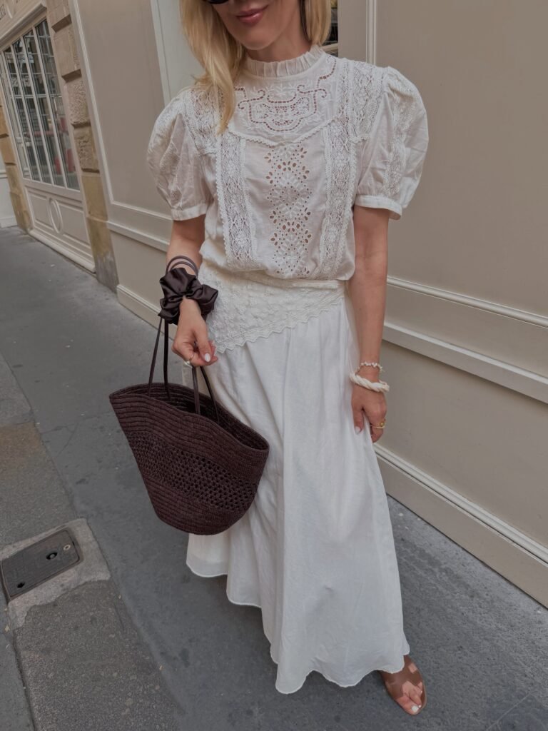 Lace Blouse With a Flowing White Skirt