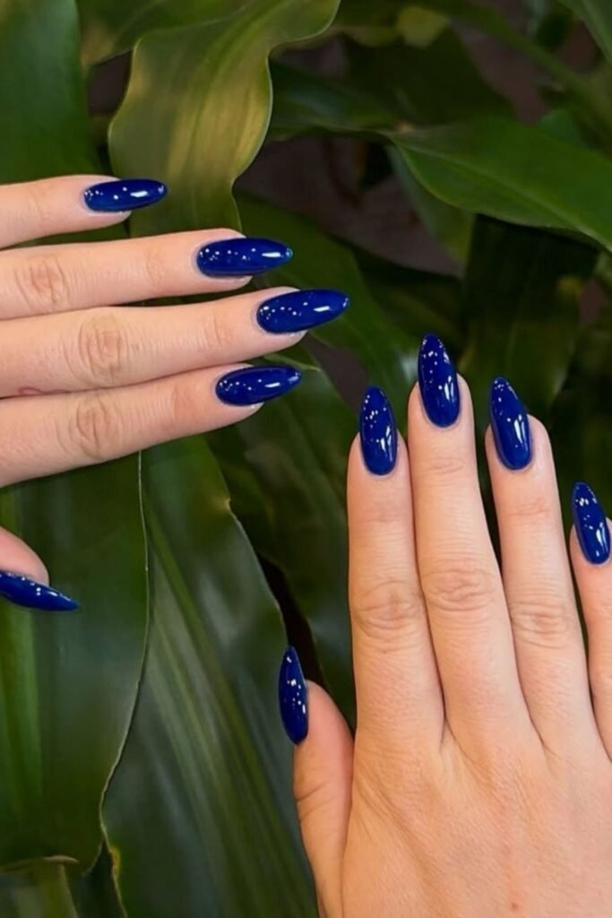 Long Almond Nails in Bright Cobalt