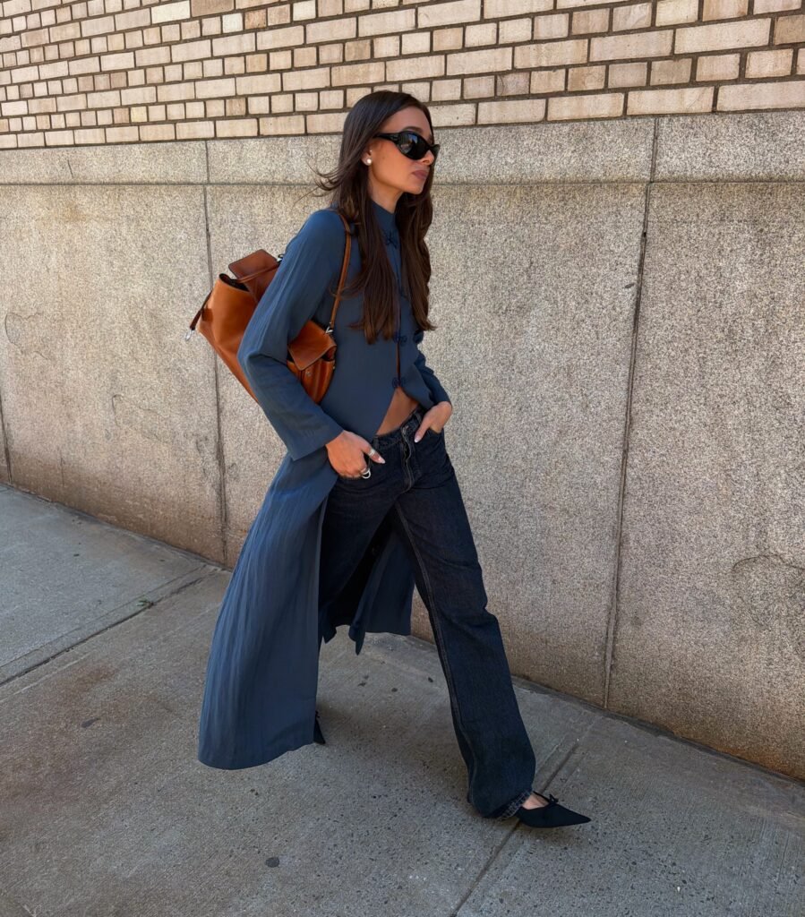Long Blue Layer With Dark Jeans