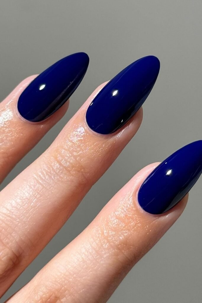 Long Oval Nails in Deep Sapphire