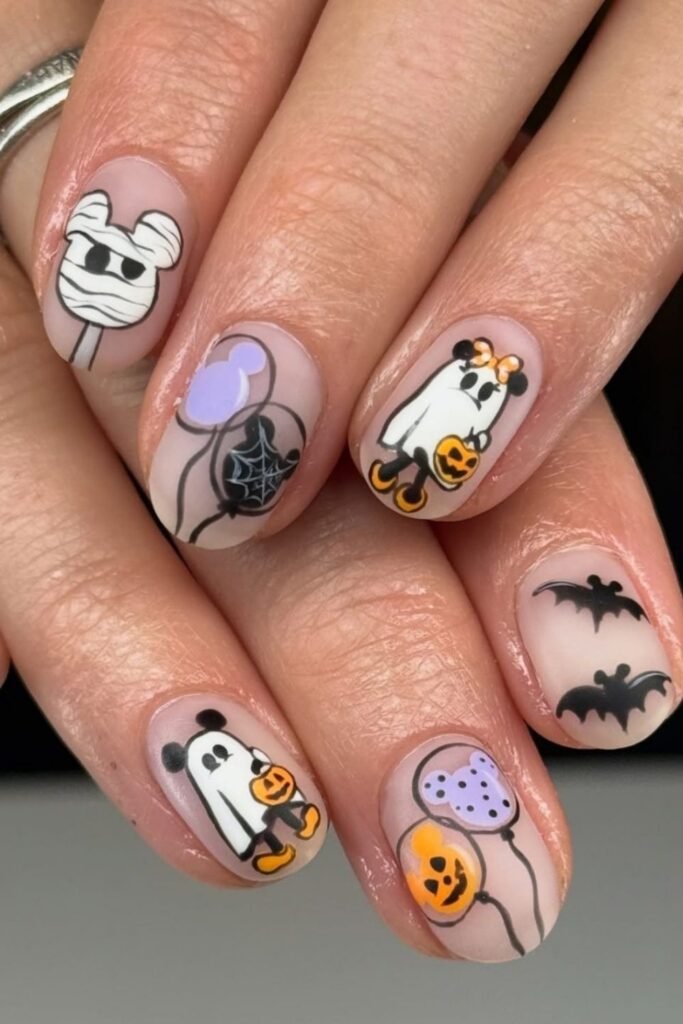 Mickey Ghost Balloon Nails for Short Nails