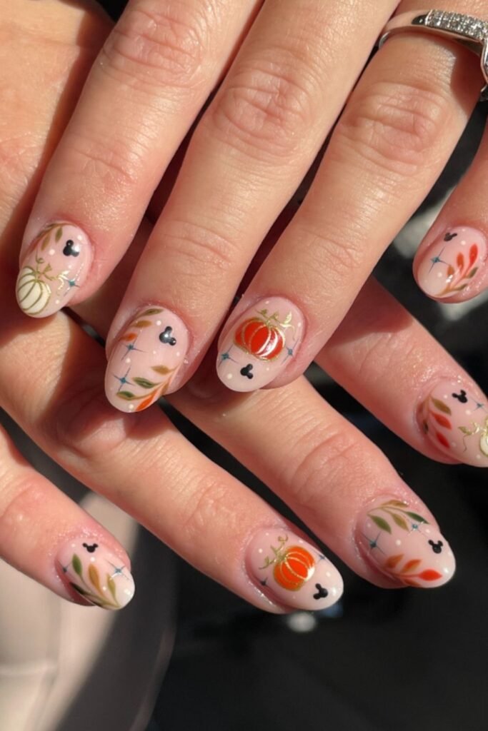 Mickey Ghost and Pumpkin Accent Nails for Short Ovals