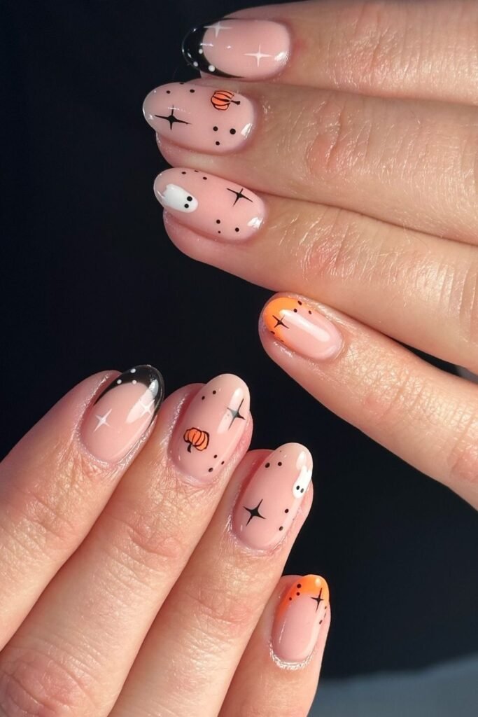 Minimal Pumpkin and Ghost Halloween Short Nails