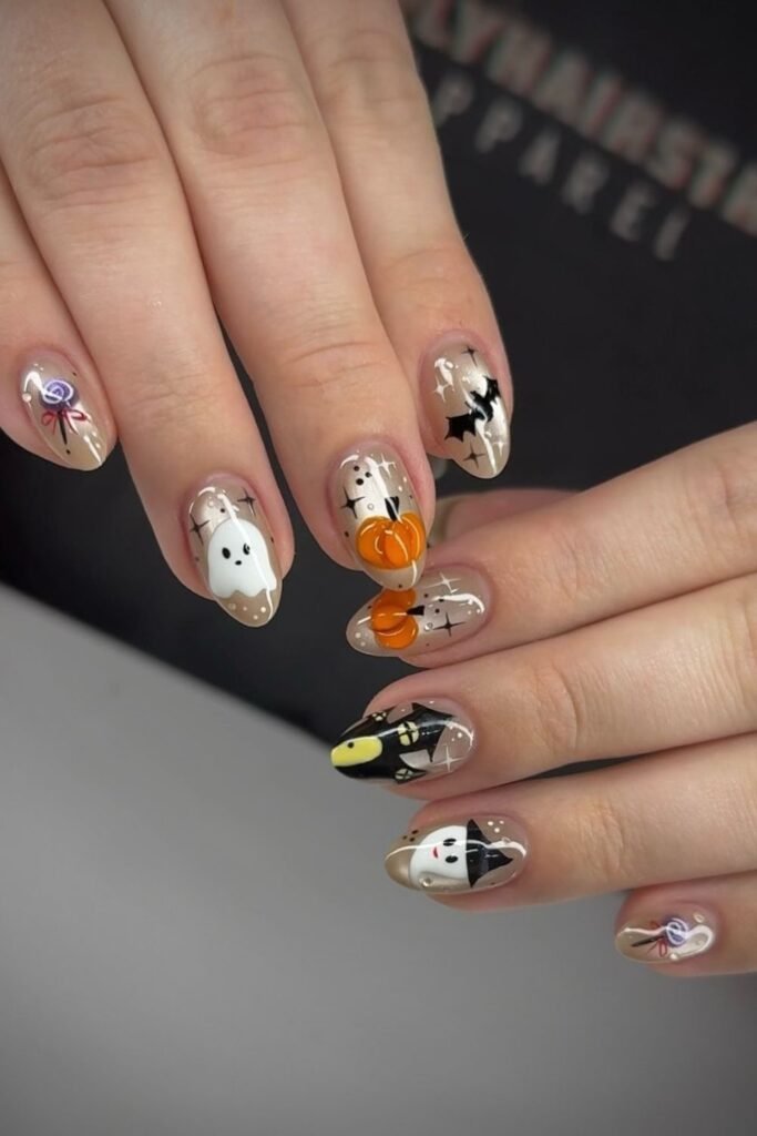 Mixed Halloween Icons on a Sheer Almond Base