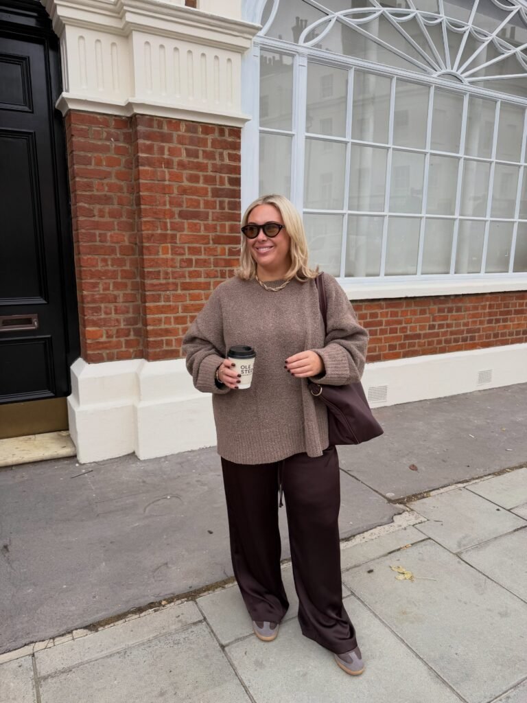 Mocha Knit With Chocolate Satin Trousers
