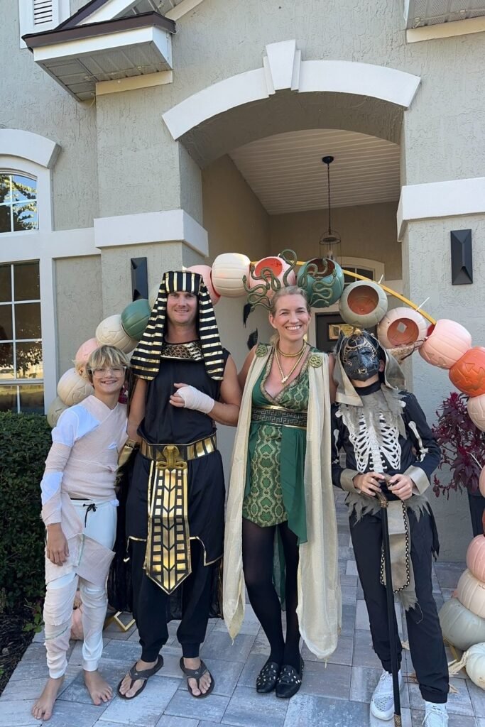 Myth and Mummy Family in Gold, Green, and Bone White