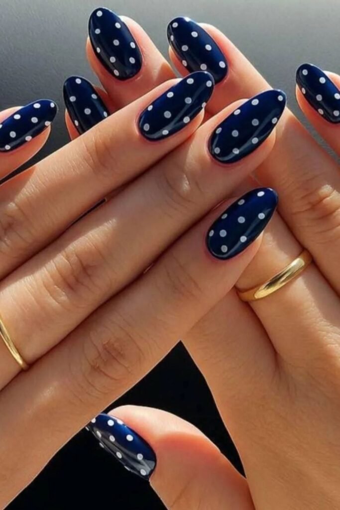 Navy Almonds With Hand Painted White Dots