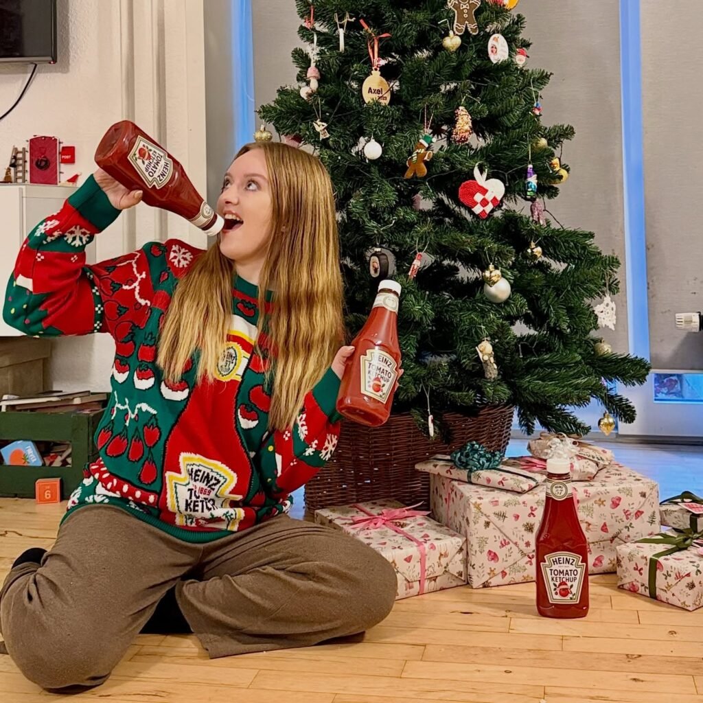 Novelty Christmas Sweater With Relaxed Brown Trousers