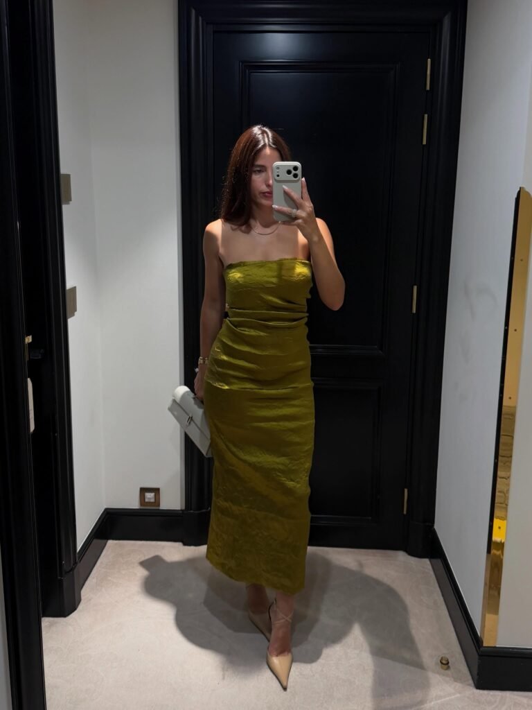 Olive Strapless Midi for a Polished Birthday Dinner