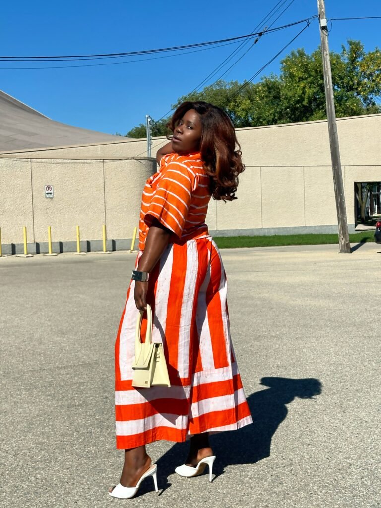 Orange Stripes With a Full Midi Skirt