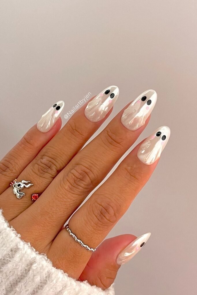 Pearly 3D Ghost Halloween Cute Nails