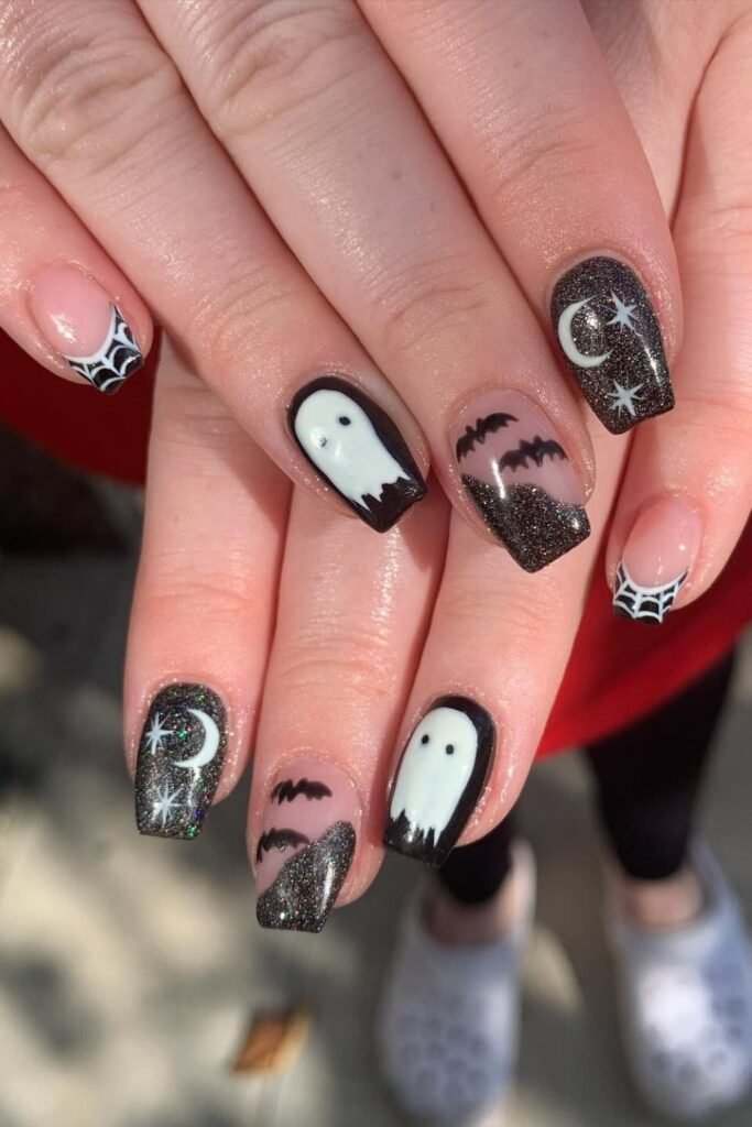 Pink Bow and Pumpkin Disney Halloween Nails