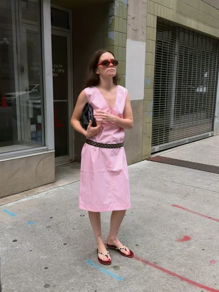 Pink Midi Dress With Flat Sandals