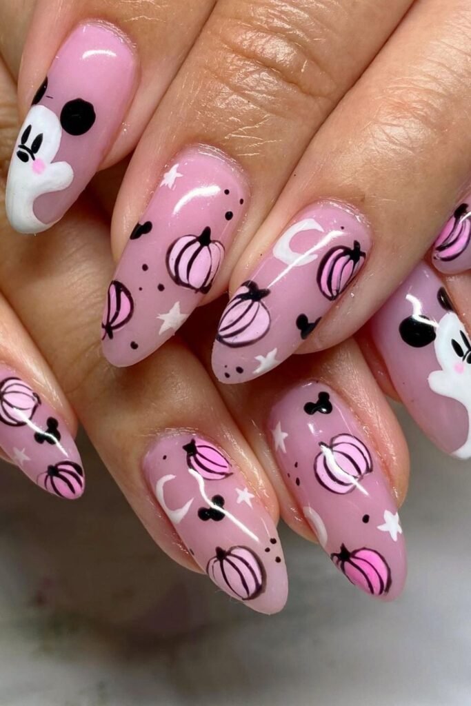 Pink Pumpkin Disney Halloween Nails
