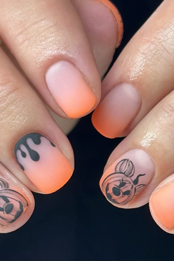 Pink Spiral and Spiderweb Disney Halloween Nails