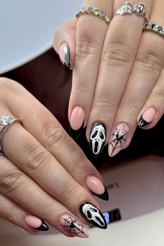 Pink and Black Scream-Inspired Cute Nails