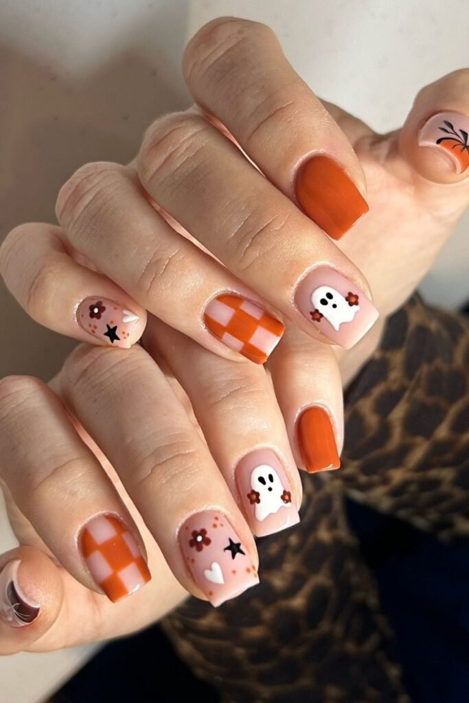 Pink and Burnt Orange Ghost Nails
