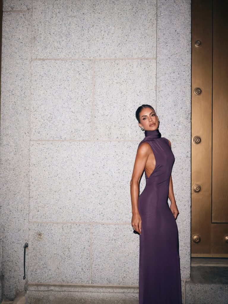 Plum High-Neck Gown for a Dramatic Evening Date