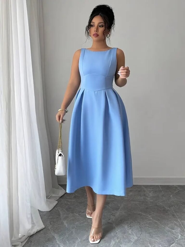 Powder Blue Midi Dress for a Softer Party Look
