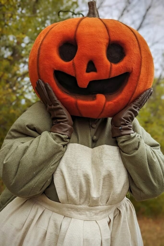 Pumpkin Head Over a Plain Prairie Dress