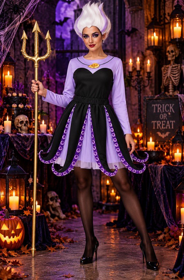 Purple Sea Witch Costume With Tentacle Skirt