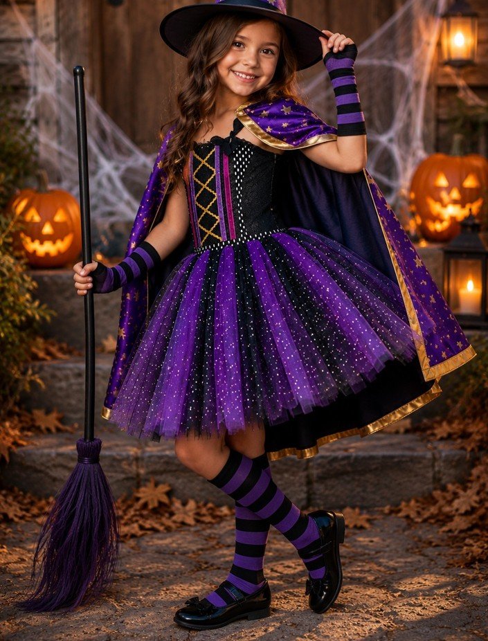 Purple Storybook Witch With Striped Socks