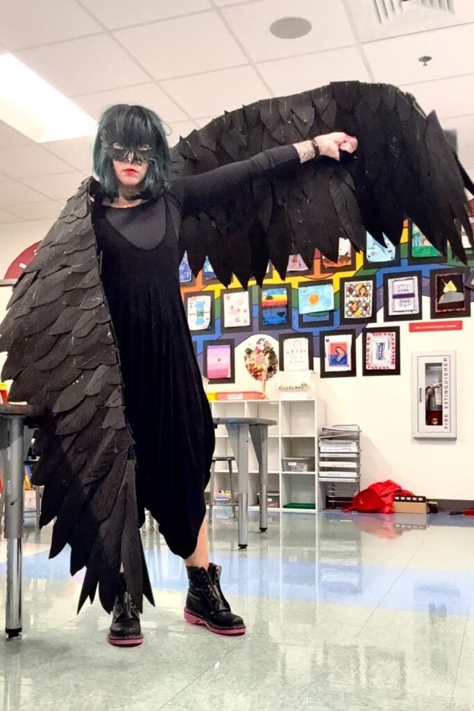 Raven Costume With Oversized Black Wings